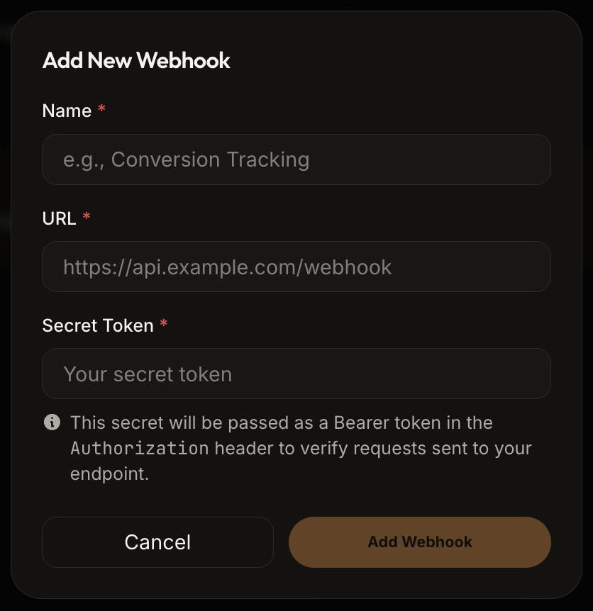 Add New Webhook Dialog