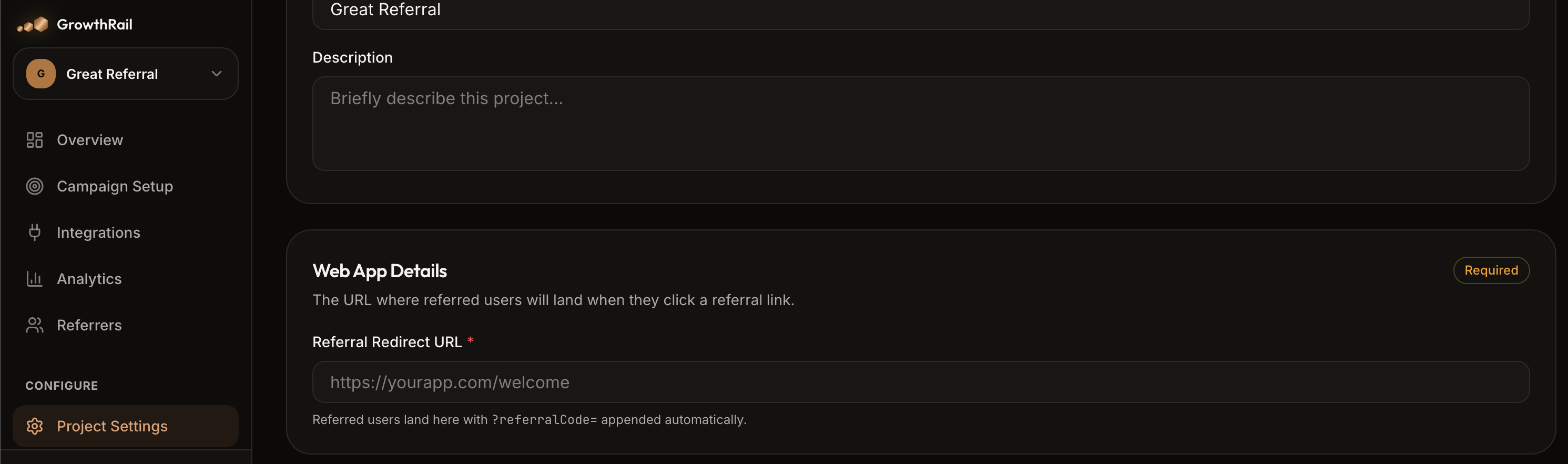 Referral Redirect URL Settings