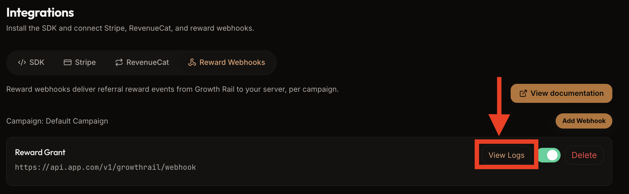 Accessing Webhook Logs